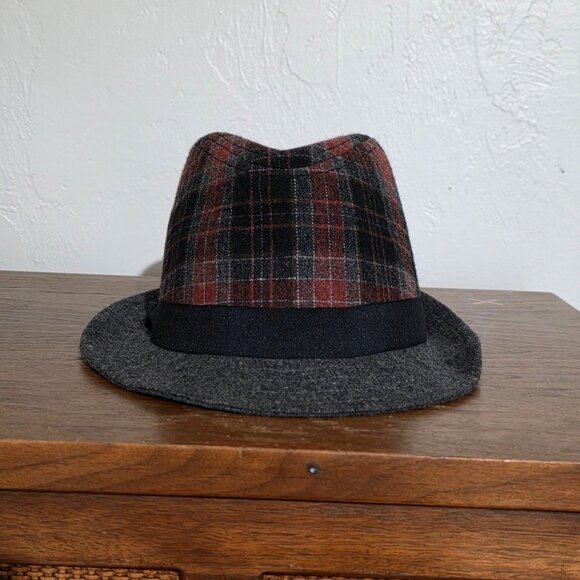 Mens Plaid Wool Fedora Hat Classic Checkered Red Black Gray Casual - Picture 3 of 8